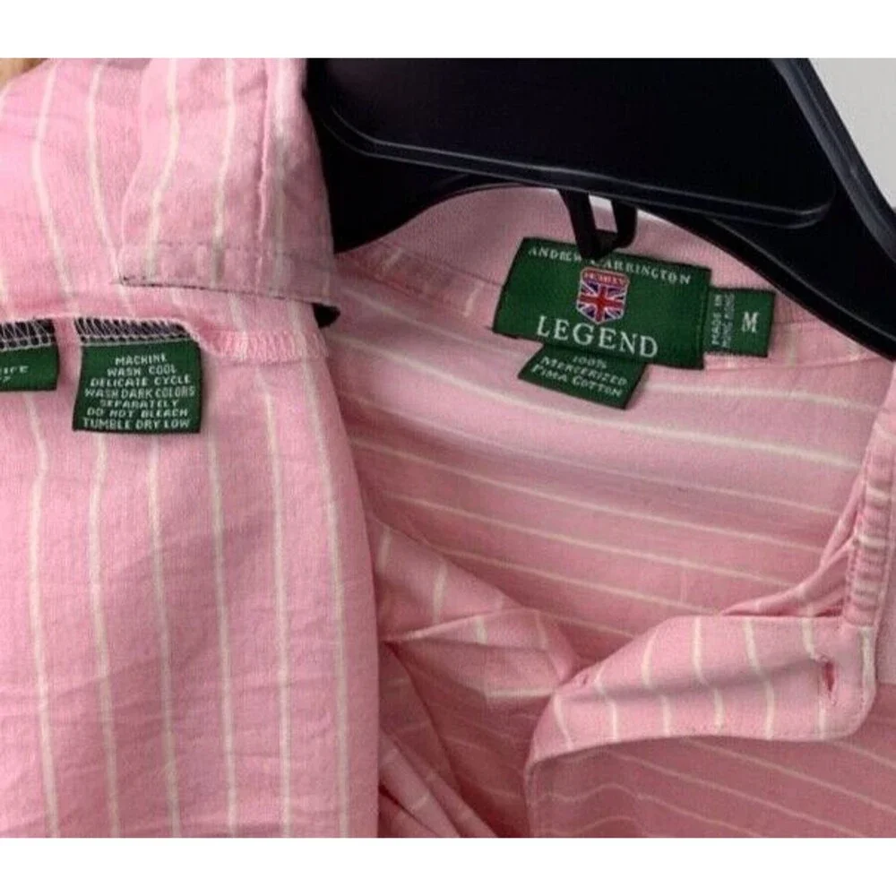Ralph Lauren Shirt Mens Medium Pink Striped Polo 3 Button Golf Lightweight